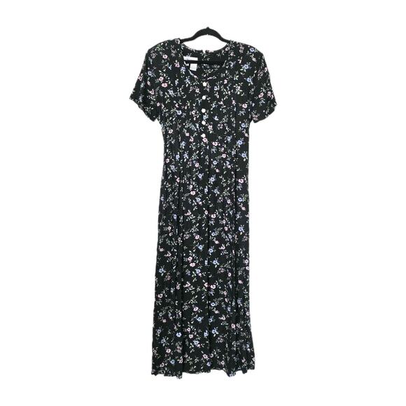 Vtg Floral Midi Dress Womens 8 Cottagecore Peasant Prairie Button Up Boho Retro - Picture 1 of 9